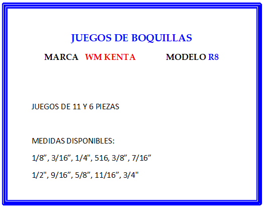 CARACT. BOQUILLAS R8 NORMALES