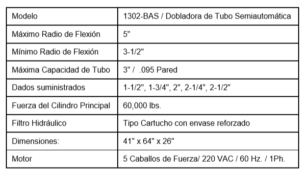 dobladora para tubo mofle marca bendpack modelo 1302 bas1