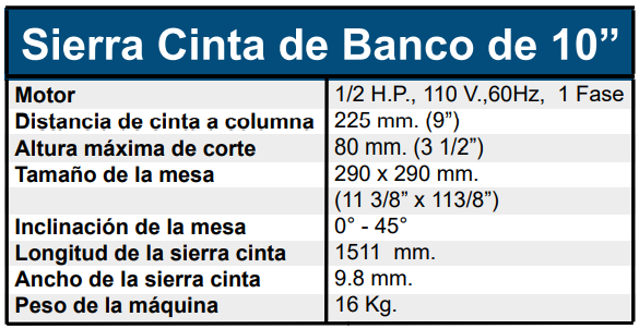 caracsierracintabancomadera10plg